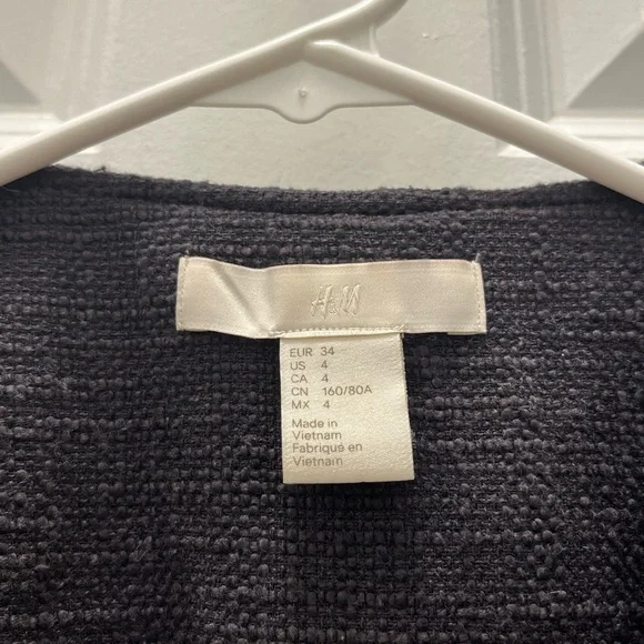 H&M Charcoal Textured Tweed Jacket Blazer with Gold Details - Picture 7 of 8